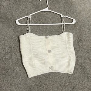 cute pearl strap sweater with heart buttons